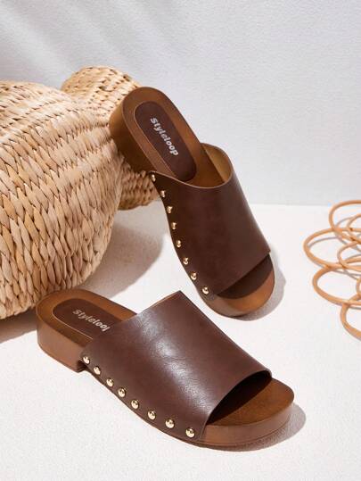 Styleloop 女士复古度假简约条纹厚底坡跟帆布凉鞋