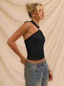 Avantive Metal Trim/Halter Neck And Off-The-Shoulder/Black Top/Formal/Back To School/Halloween/Wedding Guest/Vacation/Y2k/Beach /Cute/Teacher/Going Out/Business Casual/Elegant/Birthday/Office Outfits/Country Concert/Club/Western/Work Clothes/Streetwear/Vintage/Festival/Cocktail/Rave/Prom/Airport/Funny/Basic/Brunch Outfits/2000s Style/Bodycon/Old Money Style/Church/Homecoming/Classy/Party/Modest/Fairycore/Coquette/Date Night/Festival/Resort Wear/Baddie/Stockholm Style/Night Out