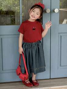 Dazy Kids Young Girls Casual Mori Style Washed Denim Sweet Skirt,Girls Summer Outfits,Back To School Clothes - Medium Wash - View 3