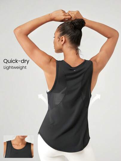 GLOWMODE Camiseta sin mangas ligera, de secado rápido y transpirable con bajo curvo de malla, para gimnasio, entrenamiento y uso diario