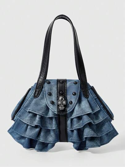 Goth Bolso de mujer con decoración de calavera y gran capacidad, de moda