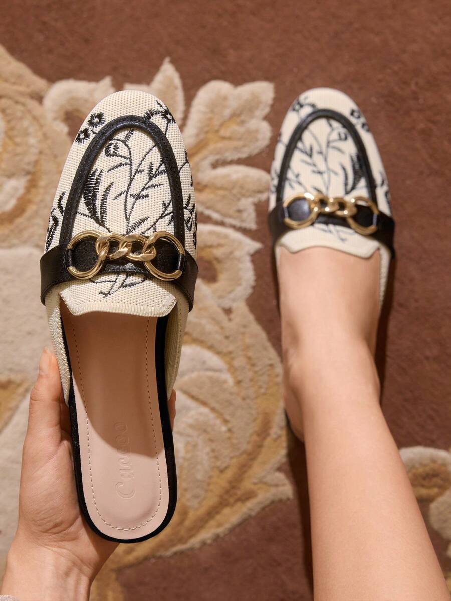 CUCCOO TILAWA 女士鞋链饰花卉刺绣平底穆勒鞋夏季度假鞋夏季促销返校鞋大学生鞋圣诞节秋季新年假期 - 彩色 - 查看 1