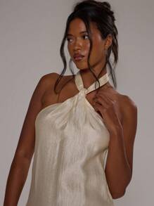 MUSERA 扭结前领露背缎面吊带宽松长裙，性感伊比沙岛风格，适合春夏度假海滩，优雅毕业典礼、生日派对、舞会、婚礼宾客、假日海滩、秋季夜晚外出、婚礼宾客、优雅约会之夜、秋季新娘单身派对、告别单身派对、婚礼长裙 - 奶油色 - 查看 5