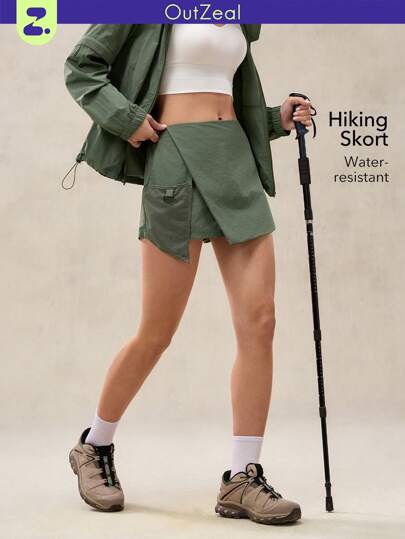 OutZeal WaterProof Lightweight Tear Resistant Nylon Hiking High Rise Adjustable Waist Shorts Skort