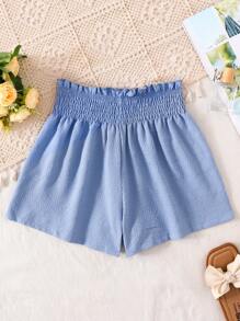 Tween Girls Casual Textured Fabric Shorts, Suitable For Any Occasion - Dusty Blue - View 2