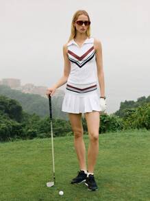 Activina Activina Polo sport casual da donna con blocchi di colore e righe, senza maniche