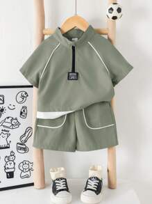 2件套男婴夏季可爱绿色休闲运动Polo衫和短裤套装，绿色夏季男婴服装，摩卡绿男童服装，男婴夏季套装 - 綠色 - 查看 5