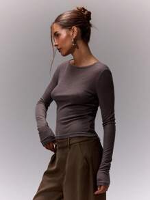 MUSERA Fitted Long Sleeve Top Vacation Casual Everyday Capsule Wardrobe Airport Holiday Fall Back To School Autumn Winter Christmas,Elegant