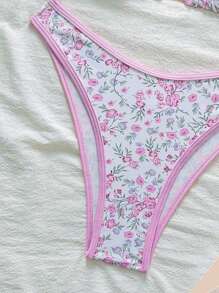 Swim Mod Women's Ditsy Floral Printed Pink Bikini Set For Summer Beach Vacation - Purple - View 4