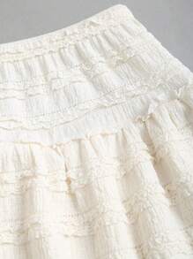 SHEIN PETITE Set de 2 piezas con top corto con tirantes con volantes y falda mini en línea A con volantes en estilo francés dulce, para primavera/verano, talla pequeña