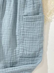 Baby Boy Newborn Toddler Blue And White Striped Summer Casual Family Matching Cotton Gauze Short Sleeve Shirt+Slate Blue Pants Set,Gentleman Outfit - Blue and White - View 6