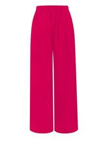 SHEIN Tall 大码女式松紧腰百搭休闲直筒宽松裤 - 玫紅色 - 查看 2