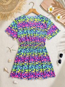 Teen Girls' Gradient Purple Leopard Print Cover-Up,Fashion Casual Swimsuit Coverup,Summer Vacation Holiday Beach Dress,Tween Girls Dresses Beachwear - Multicolor - View 2