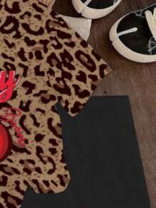 SHEIN 2 件套女婴樱桃豹纹圆领短袖 T 恤和黑色针织紧身短裤套装，Y2K 风格儿童夏季服装 - 彩色 - 查看 3