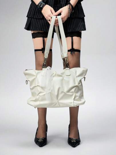 Grunge Punk Bolso de mano plegable de gran capacidad de estilo moderno para mujer, bolso de hombro y bandolera, color blanco
