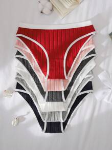 6 Pieces Women & Teenage Girls' Soft Cotton Casual Striped Texture Comfortable Minimalist Briefs