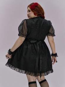 ROMWE Gothic Jacquard Graduation Prom Dress, Vine Pattern Jacquard A-Line Plus Size - Black - View 3