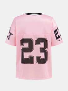 SHEIN Girlism Tween Girl Casual Streetwear Loose Jersey Print Top And Wide Leg Pants 2-Piece Set