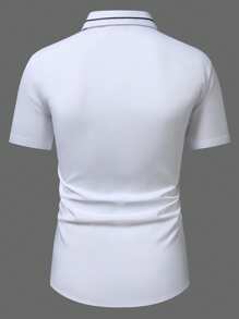 Calvornis Men's Casual Contrast Trim Short Sleeve Shirt, Summer - White - View 2