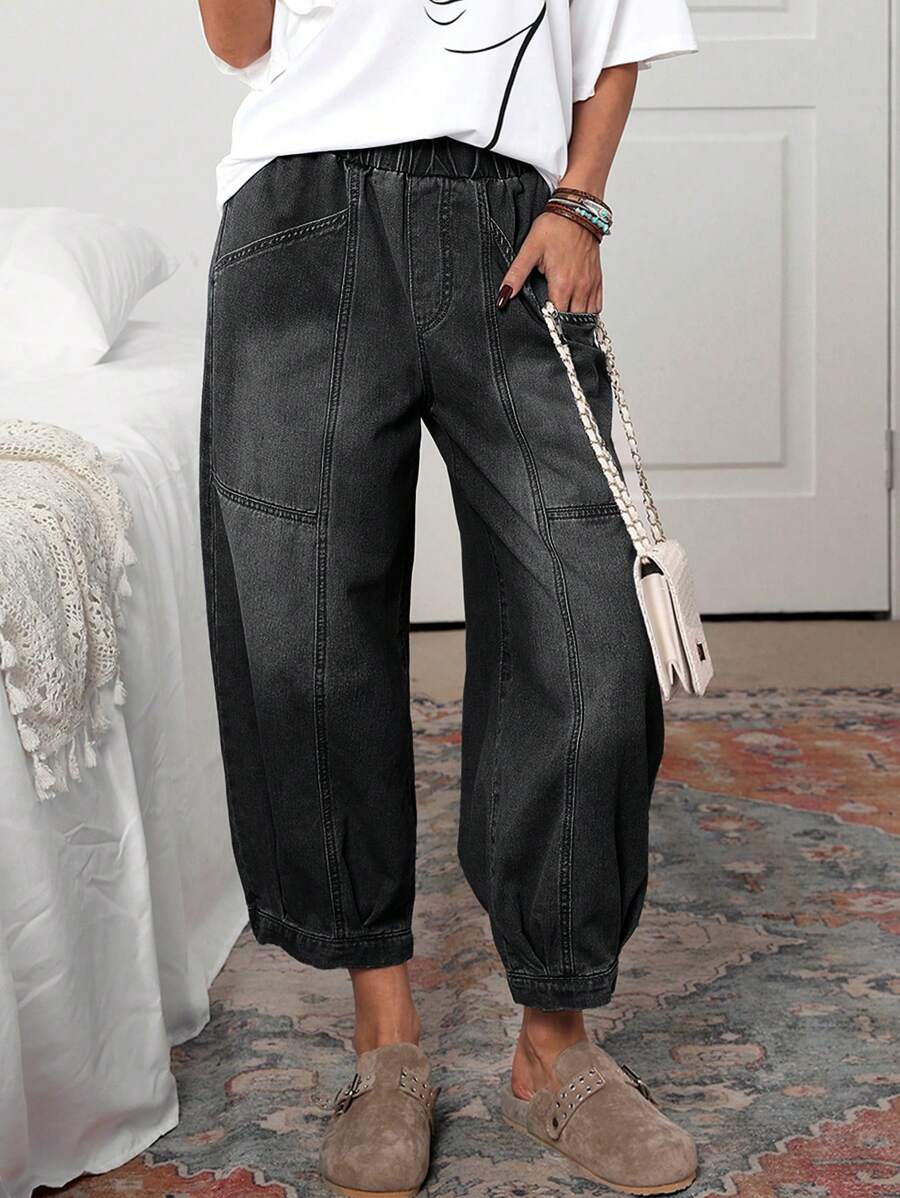 EMERY ROSE 女式口袋锥形宽松休闲百搭牛仔裤 - 黑色 - 查看 1