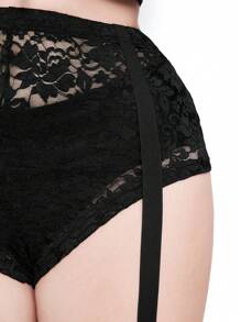 Whyspr Casual Punk Plus Size Lace Patchwork Leggings, Suspender Stockings, High Stretch - Black - View 7