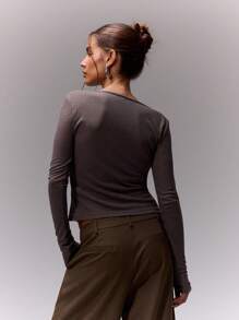 MUSERA Fitted Long Sleeve Top Vacation Casual Everyday Capsule Wardrobe Airport Holiday Fall Back To School Autumn Winter Christmas,Elegant