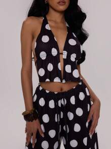 MUSERA 趣味系带波点露背吊带上衣，春夏可爱性感露脐上衣，适合度假海滩伊比沙岛 - 彩色 - 查看 5