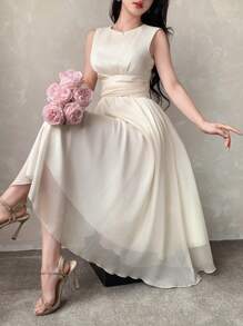 DAZY Abito elegante da resort da donna senza maniche, in tessuto strutturato con vita stretta