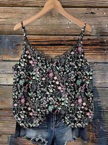 SHEIN VCAY Plus Size Ditsy Floral Camisole And Tank Top Set, Casual For Summer Vacation - Multicolor - View 1