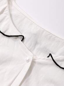 DAZY 女式休闲褶皱荷叶边长袖衬衫，秋季服装 - 白色 - 查看 9