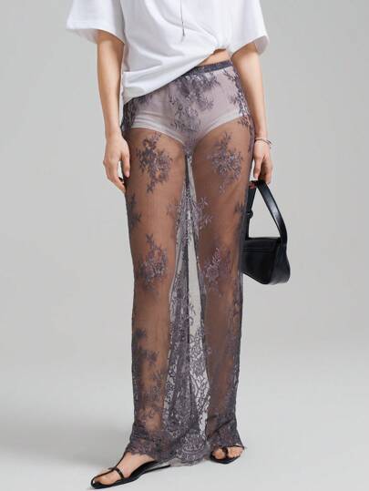 Ontre Women's 2025 Autumn New White Lace Skirt, Sexy Sheer Lace Long Skirt, Stockholm Style, Club Wear, European Summer, Elegant Holiday Dress