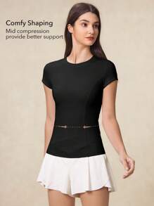 OutZeal Women Sweat Wicking Tummy Control Soft Tight T-Shirt Sports Tee Running Tennis Gym Workout Tops