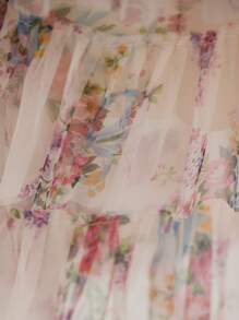 Aveloria Rosie Rose Garden-Style Pink Mesh Laser Cut Maxi Dress, Off Shoulder Tiered Ruffle Hem, 3D Mesh Fabric For Elegant Look, Waisted Design Highlights Curves, Suitable For Travel, Vacation, Parties