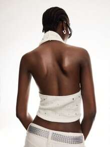 LYSMO Top halter de punto con strass para mujer - Nuevo lanzamiento primavera/verano 2025