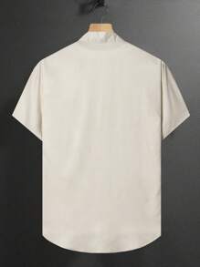 Manfinity CasualCool 男士印花单排扣休闲短袖衬衫，时尚非洲风格 - 棕色 - 查看 2