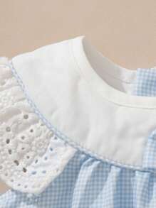 Souflis Souflis 女婴夏季清新蓝白格子甜美无袖荷叶边连衣裙 - 藍白色 - 查看 8