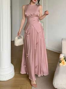 Feyla Handgemachtes 2-teiliges Set aus 3D-Blumen Ärmelloses Top und taillierenden Wickelrock, romantisches und elegantes Outfit für ein Date