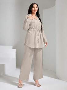 Graceveil 翻盖口袋抽绳腰衬衫和阔腿裤两件套