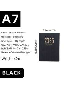 SHEIN 1PC 2025 A7 Weekly Planning Notebook Daily Schedule Mini Portable Diary PU Leather Cover English Plan Book Includes To-Do List Tasks, Expense Tracking And Organizing Meals School Supplies