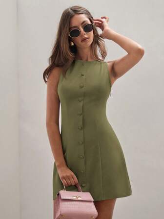 COSMINA Vestido casual de verano de mujer de un solo pecho, sin mangas, de un solo color y mini