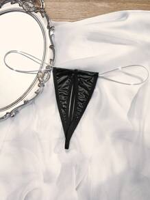 SpicyHot Ultra Sexy "Lady Boss" Minimalist Hollow Out Elastic Shiny PU Crotchless Lingerie, Black, For Party & Valentine's Day, Rave For Going Out - Black - View 7