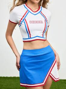 Cheerettes Campus Cheerleader Style Women Sports Suit, Fashion & Suitable For Summer - Blue and White - View 4