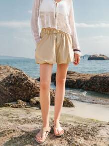 Lumivelle SeasideVibes Summer New Women Versatile Loose Simple Balloon Shape Casual Shorts - Khaki - View 1