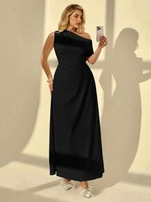 Auralis 女士加大码生日服装白色连衣裙优雅大方毕业礼服婚礼宾客礼服女士商务休闲女士演唱会服装 - 黑色 - 查看 1