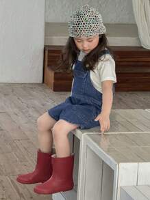 Dazy Kids 年轻女孩休闲水洗韩版可爱做旧宽松牛仔背带裤和连体裤，女孩夏季服装 - 藍色 - 查看 8