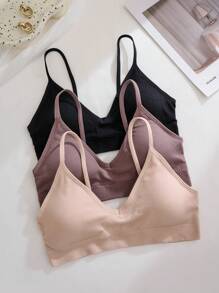 NudeFit 3pcs/Set Seamless Ribbed Wireless Casual Women Bras  Cozy And Elegant Details