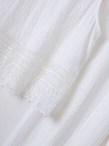 Rusticease 女士优雅褶皱V领杏色短袖衬衫 - 白色 - 查看 3