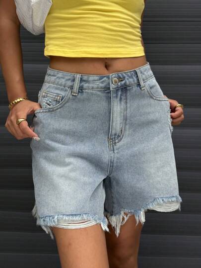 SHEIN Teen Girls Y2K Fashion Light Washed Baggy Stretchy Waist Denim Wide Leg Jeans Long Short With Raw Hem,Girls Summer Beach Boho Vacation Shorts, Summer Concert Festival Casual Rave Outfits, Girls Summer Brunch Church Graduation Outfits