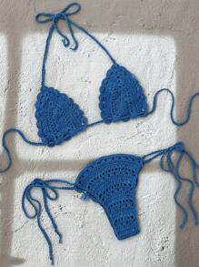 Swim Mod Floral Crochet Bikini Cover Up Set, Cute & Fun For Summer Beach Vacation