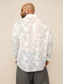 EASEVO Camisa casual blanca de manga larga, suelta y semitransparente, para hombres de talla grande
